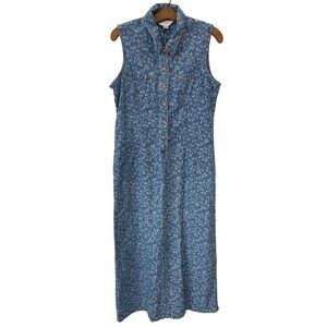 Casual Corner Annex Floral Denim Dress Women 12 Blue Chambray Boho Retro Hippie